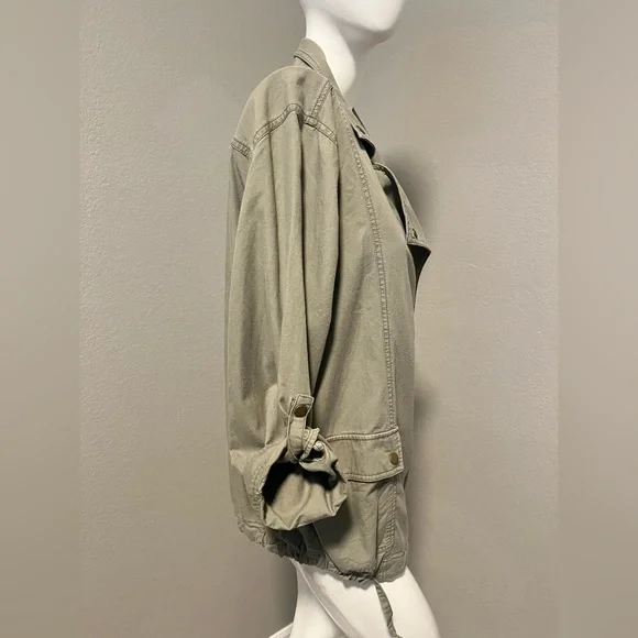 CASLON Women”s Olive Green Long Roll Tab Sleeve Snap Buttons Jacket Size 14W - Picture 6 of 15